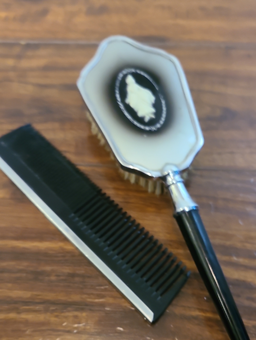 Vintage Black Comb and Silver-Trim Brush Grooming Set